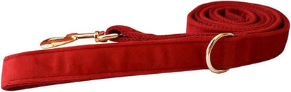 JAY D.L Dog Collar and Leash Set，Soft & Comfy Velvet Dog Collars with Heavy Duty Metal Buckle and Matching Lead Adjustable for Small Medium Large Dogs (Large, Red)
