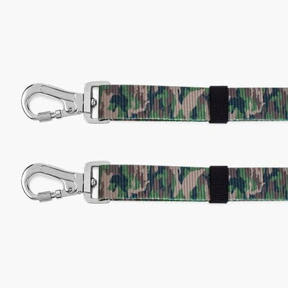 DF Co. Leash Splitter | Walk Two Dogs with Complete Control - 360° Swivel, Tangle Free, Adjustable Length, Reflective Webbing, Heavy Duty Clips (Green Camo)