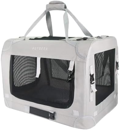 Petseek Extra Large Cat Carrier Soft Sided, Portable Small Dog Carrier for 2 Cats, 24"x16.5"x16" Car Travel Folding Comfortable Design, Grey with 2 Cover