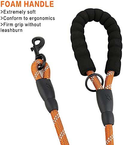 PLUTUS PET Rope Dog Leash 6ft Long,Traffic Padded Two Handle,Heavy Duty,Reflective Double Handles Lead for Control Safety Training,Leashes for Large Dogs or Medium Dogs,Dual Handles Leads(Orange)