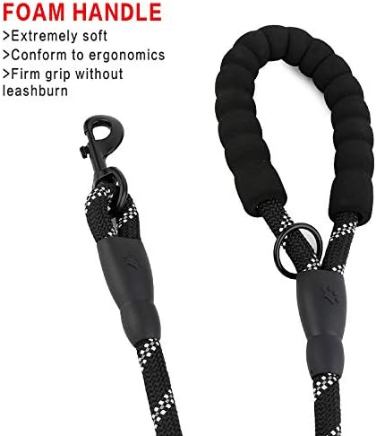 Plutus Pet Rope Dog Leash 6ft Long,Traffic Padded Two Handle,Heavy Duty,Reflective Double Handles Lead for Control Safety Training,Leashes for Large Dogs or Medium Dogs,Dual Handles Leads(Black)