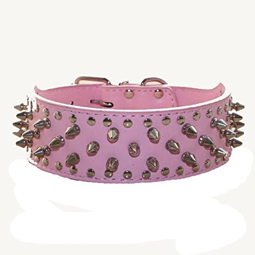Serijoars Spiked Studded Dog Collar, PU Leather Dog Collar, Adjustable Pet Collars for Medium or Large Breed Pet (S, Pink)