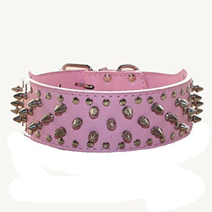 Serijoars Spiked Studded Dog Collar, PU Leather Dog Collar, Adjustable Pet Collars for Medium or Large Breed Pet (S, Pink)