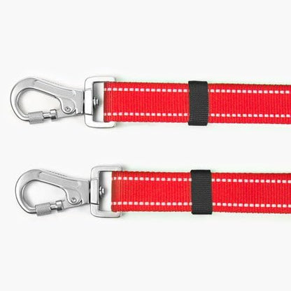 DF Co. Leash Splitter | Walk Two Dogs with Complete Control - 360° Swivel, Tangle Free, Adjustable Length, Reflective Webbing, Heavy Duty Clips (Red)