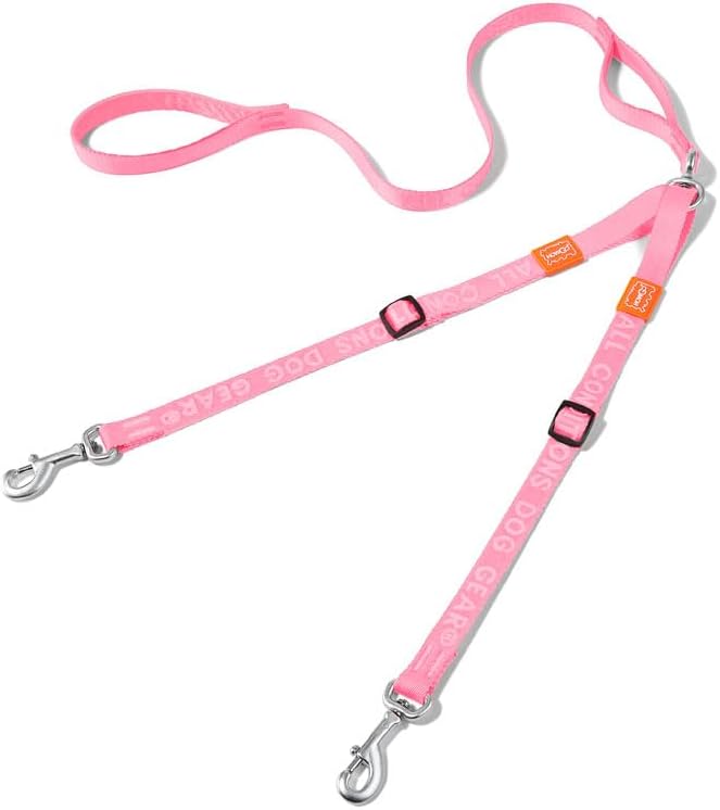 HOWGO Double Dog Leash, No Tangle 360° Swivel, Adjustable Two Padded Handles, Double Clip Dog Leash Coupler Splitter for 30~150 lbs Large and Medium Breeds (Pink, 4/5'' x 4.8 FT, Ultralight)