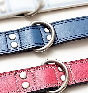Genuine Leather Dog Collars with Stainless Steel Buckle and Double D Rings – (12"-15", Tan)