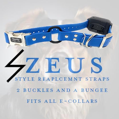 Sparky Pet Co - Zeus ECollar Replacement Strap - Bungee Loop Dog Collar - Waterproof Biothane - Adjustable - Double Buckle - Quick Snap Metal Clasp - for Invisible Fence Systems 1"x 30" Blue