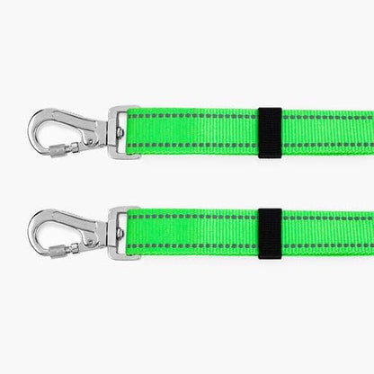 DF Co. Leash Splitter | Walk Two Dogs with Complete Control - 360° Swivel, Tangle Free, Adjustable Length, Reflective Webbing, Heavy Duty Clips (Neon Green)