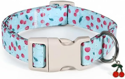 Dog Collar, Cherry Pattern Dog Collar for Spring Summer for Medium Large Dogs, M