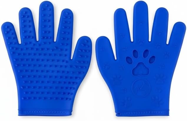 Pet Grooming & Hair Removal Gloves for Dogs & Cats, 2 Pairs Electrostatic Silicone Mitts with Soft Bristles, Enhanced 5-Finger Design for Pet Massage, Deshedding & Coat Care, Easy to Use & Clean(Blue)