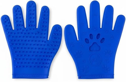 Pet Grooming & Hair Removal Gloves for Dogs & Cats, 2 Pairs Electrostatic Silicone Mitts with Soft Bristles, Enhanced 5-Finger Design for Pet Massage, Deshedding & Coat Care, Easy to Use & Clean(Blue)