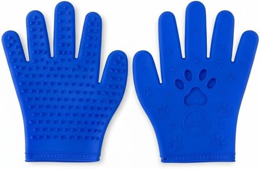 Pet Grooming & Hair Removal Gloves for Dogs & Cats, 2 Pairs Electrostatic Silicone Mitts with Soft Bristles, Enhanced 5-Finger Design for Pet Massage, Deshedding & Coat Care, Easy to Use & Clean(Blue)
