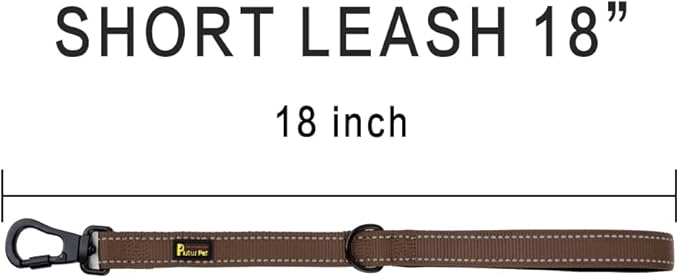 PLUTUS PET Short Training Dog Leash with Padded Handle for Medium Large Dogs,18 Inch Heavy Duty Strong Traffic Leash with Carabiner Clip for Climbing Walking or Guiding Blind(18”，Chocolate)