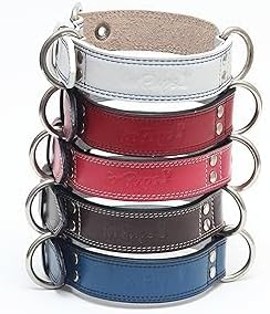Genuine Leather Dog Collars with Stainless Steel Buckle and Double D Rings – (12"-15", Tan)