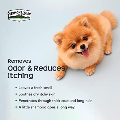 VERMONT SOAP Organics Pet Shampoo - Infused with Organic & Natural Olive Oil, Coconut & Aloe Vera Dog Shampoo for Sensitive Skin - USDA Certified Grooming Pet Shampoo - Original Citrus (64oz)