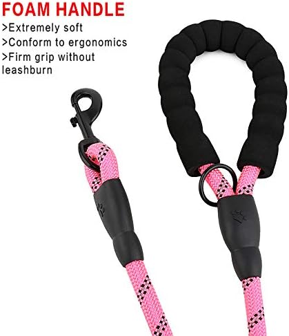 Rope Dog Leash 6ft Long,Traffic Padded Two Handle,Heavy Duty,Reflective Double Handles Lead for Control Safety Training,Leashes for Large Dogs or Medium Dogs,Dual Handles Leads(Pink)