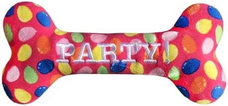 Huxley & Kent Funny Dog Toy w/Squeaker – Birthday Power Plush Squeaky Dog Toys for Small, Medium & Large Dogs – Soft Stuffed Animal for Indoor Play & Fetch - Party Time Blue Pink, Large