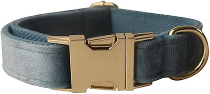 JAY D.L Dog Collar and Leash Set，Soft & Comfy Velvet Dog Collars with Heavy Duty Metal Buckle and Matching Lead Adjustable for Small Medium Large Dogs (Small, Noidic Blue)