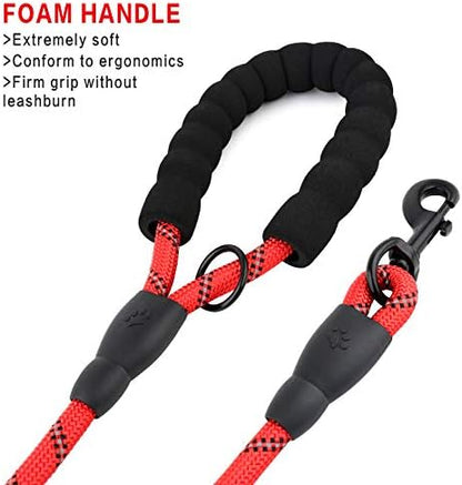 Plutue Pet Rope Dog Leash 6ft Long,Traffic Padded Two Handle,Heavy Duty,Reflective Double Handles Lead for Control Safety Training,Leashes for Large Dogs or Medium Dogs,Dual Handles Leads(Red)