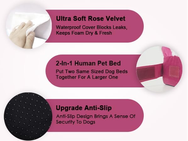 PAWPUBBY Jumbo Human Dog Bed Orthopedic Memory Foam for Large Giant Dogs up to 150 lbs - Waterproof Washable(Rose Pink)