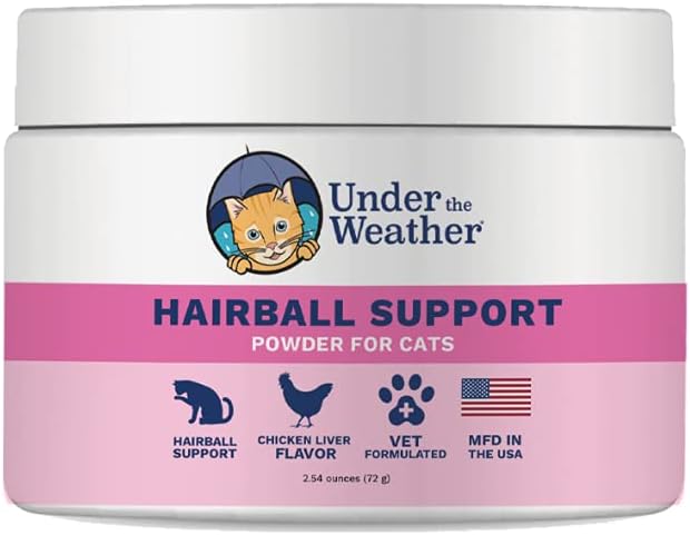 Under The Weather Hairball Supplement | Vet Formulated Hairball Remedy for Cats | Supports and Aids Normal & Natural Elimination of Hairballs in Adult Cats (Powder) - 60 Day Supply, 120 Scoops