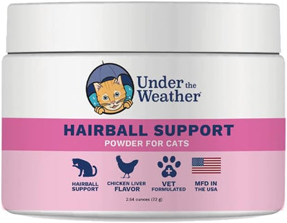 Under The Weather Hairball Supplement | Vet Formulated Hairball Remedy for Cats | Supports and Aids Normal & Natural Elimination of Hairballs in Adult Cats (Powder) - 60 Day Supply, 120 Scoops