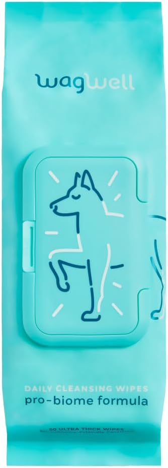 WagWell Daily Cleansing Dog Wipes 50 Count – Vet-Approved, All Natural, Dermatologist Tested, Microbiome-Friendly – Head-to-Tail (Avoid Eye Area), Helps Reduce Odor – No Added Fragrance