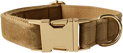 JAY D.L Dog Collar and Leash Set，Soft & Comfy Velvet Dog Collars with Heavy Duty Metal Buckle and Matching Lead Adjustable for Small Medium Large Dogs (Small, Khaki)