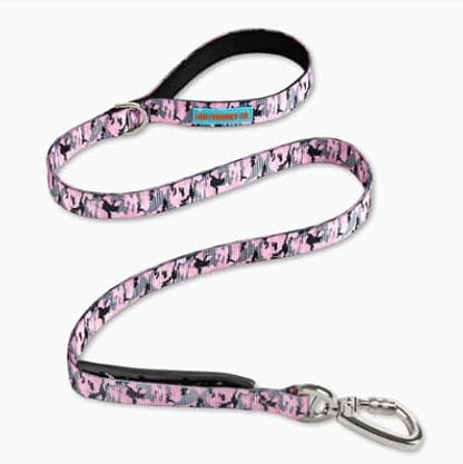 DF Co. Classic Dog Leash | Strain-Free, Shock Resistant, Prevents Jolts, Maintain Control | Durable Waterproof Material with Heavy Duty Clip & D-Ring (Pink Camo, Regular)