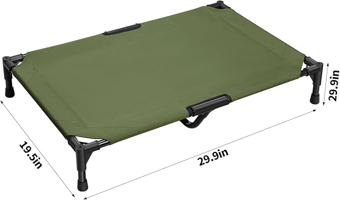 Love&go Elevated Dog Bed with Metal Frame, Cooling Raised Pet Cot for Dog and Cat (M - Olive Green, Medium-29.9x19.5x5.5 inch)