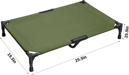 Love&go Elevated Dog Bed with Metal Frame, Cooling Raised Pet Cot for Dog and Cat (M - Olive Green, Medium-29.9x19.5x5.5 inch)