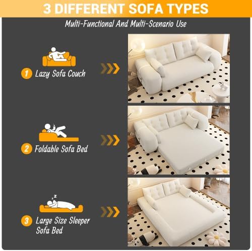 KEIKI 78.7" Foldable Human Dog Bed, 3-in-1 Multi-Functional Sofa Bed with Teddy Fabric & Foam Filling, Sleeper Sofa for Living Room, Guest Room, or Playroom, Beige