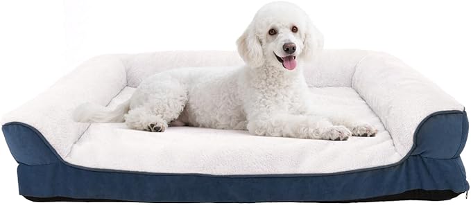 Orthopedic Dog Bed for Medium and Large Dogs Pet Bed with Sides Waterproof Dog Couch with Washable Removable Cover and Egg Crate Foam Pet Sleeping Mat with Anti-Slip Bottom