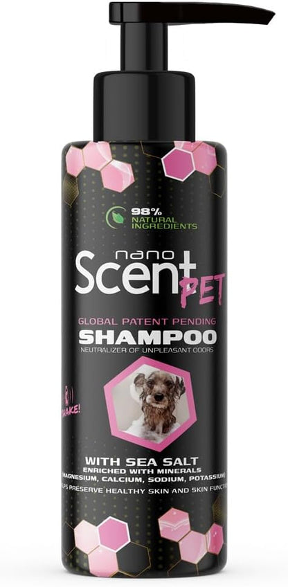 nanoSCENT Pet Shampoo with Sea Salt for Dogs & Cats – Nano Tech Long-Lasting Fresh Clean Scent, Eliminates Odors All Day, Professional-Strength Formula, 13× Longer Lasting - Baby Powder (200mL)