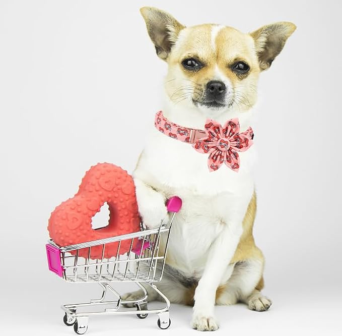 Unique Style Paws Valentiene's Day Dog Collar with Flower Heart Print Cotton Dog Collars Collar for Small Medium Large Dogs New