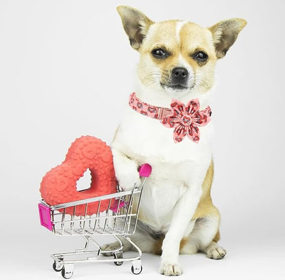 Unique Style Paws Valentiene's Day Dog Collar with Flower Heart Print Cotton Dog Collars Collar for Small Medium Large Dogs New