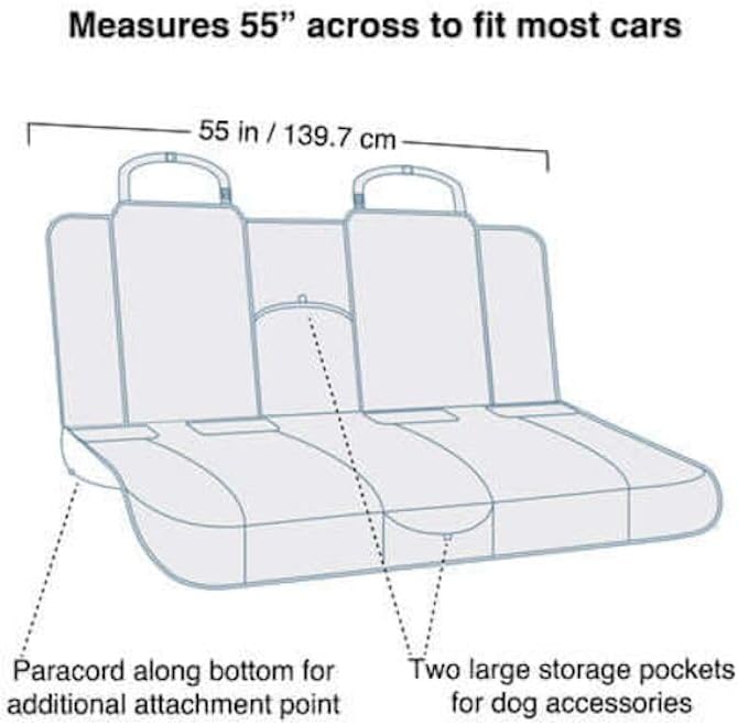 Kurgo Rover Bench Dog Seat Cover, Car Bench Seat Covers for Pets, Dog Back Seat Cover Protector, Water Resistant, Contains Seat Anchors, Scratch Proof, 55" Wide