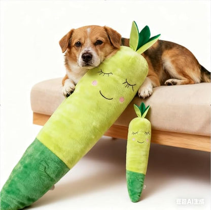 Plush Dog Toy, Carrot Squeaky Toy for All Breeds Pets, Green Polyester Blend, Large Size with Cute Design, Large&Small Interactive Pet Play Toy (Green, Large&Small)