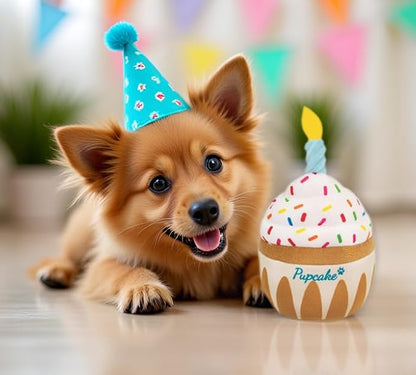 Nestpark Dog Birthday Toy - Pup Cake Puppy Cupcake Plush Squeak and Crinkle Gift