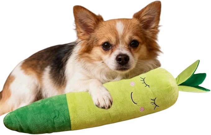 Plush Dog Toy, Carrot Squeaky Toy for All Breeds Pets, Green Polyester Blend, Large Size with Cute Design, Large&Small Interactive Pet Play Toy (Green, Small(1 PCS))