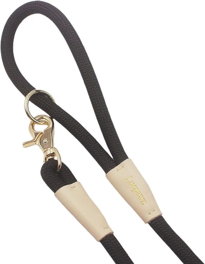 Lobster Snap Pet Leash 5FT, Special Strong Nylon Rope Dog Leash, Solid Color Rope Dog Lead for All Breeds (Black, 5ft*10mm)