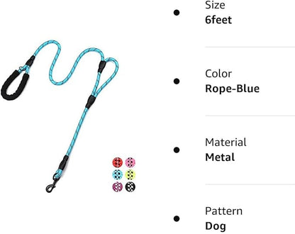Plutus Pet Rope Dog Leash 6ft Long,Traffic Padded Two Handle,Heavy Duty,Reflective Double Handles Lead for Control Safety Training,Leashes for Large Dogs or Medium Dogs,Dual Handles Leads(Light Blue)