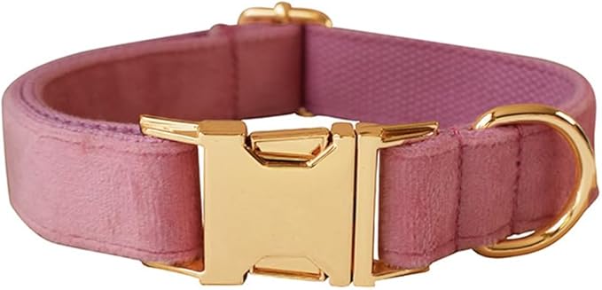 JAY D.L Dog Collar and Leash Set，Soft & Comfy Velvet Dog Collars with Heavy Duty Metal Buckle and Matching Lead Adjustable for Small Medium Large Dogs (Large, Pink)