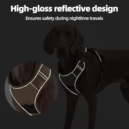 Airtag Dog Harness Chest Plate Reflective No Pull Harness with Leash for Extra Large Dogs (Khaki, M)