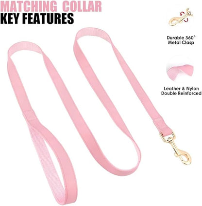 PET ARTIST Soft PU Leather Dog Collar and Leash Set, Bright & Stylish 5FT PU Leather Leash and Collar Set, Durable Pet Collars with Quick Release Metal Buckle for Small Dogs,Pink,S(9"-14")