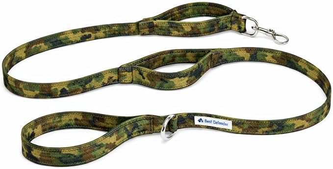 Shed Defender 5 ft. Standard Dog Leash - Three Padded Traffic Handles, Designed in The USA, Dual Layered Thickness Heavy Duty, Reflective Stitching, Large Dogs & Small Breed, Training Lead (Camo)