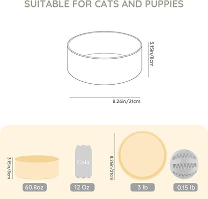 SPUNKYJUNKY 60 OZ Ceramic Dog and Cat Bowl, Modern Cute Weighted Food Water Bowl for Replacement Beige (1 Pack)