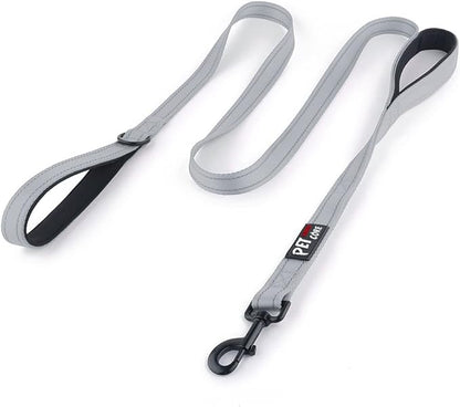 Plutus Pet Double Handle Dog Leash 5ft, Heavy Duty, Reflective Dual Handle Dog Leash for Safety Training, for Medium Large Dogs,2 Handle Leads(Gray)
