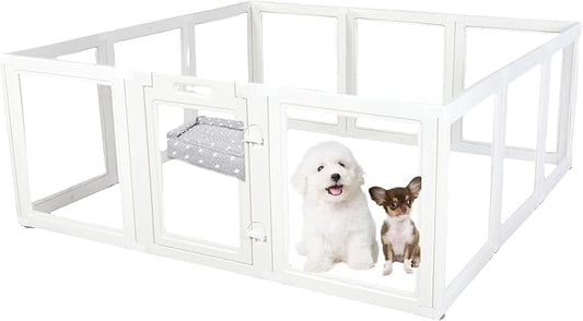 EVERFRONT Clear Acrylic Plastic Dog Playpen - Clear Dog Play Pen - Easy Assemble Acrylic Dog Playpen - Puppy Playpen, Cat Playpen, Small Animal Playpen, Dog Play Pen Indoors (White, 23.6" H, 12PCS)