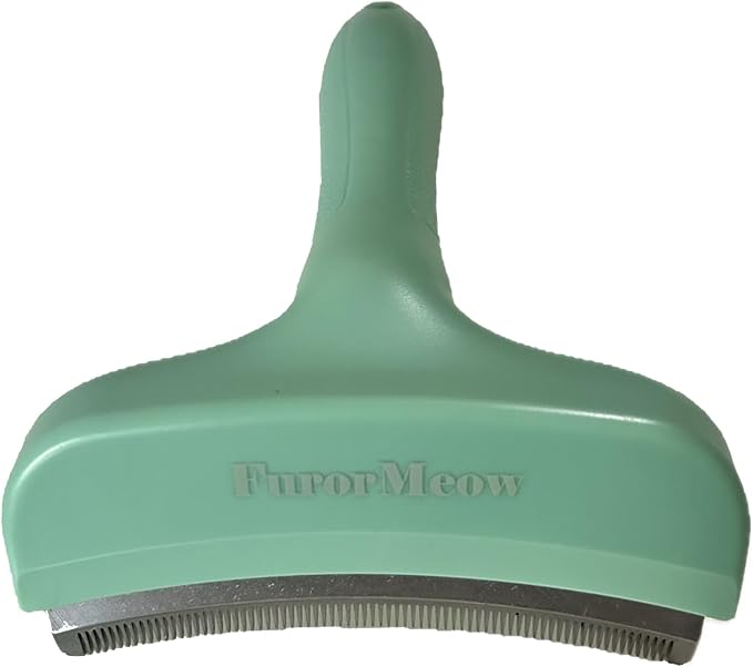 FurorMeow Pet Deshedding Tool with Curve Blade, Cat Grooming Brush, Tight V-shaped Teeth Shedding Comb for Cats and Dogs (Green, Large)
